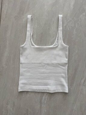Zara White Ribbed Square-Neck Tank